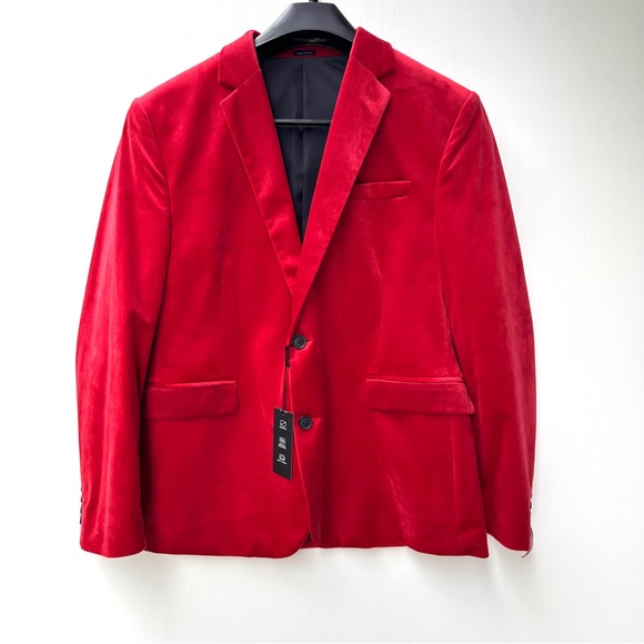 J Ferrar JF Men's Evening Edition Red Velvet Blazer Jacket Coat 44R Slim Fit - Picture 1 of 8